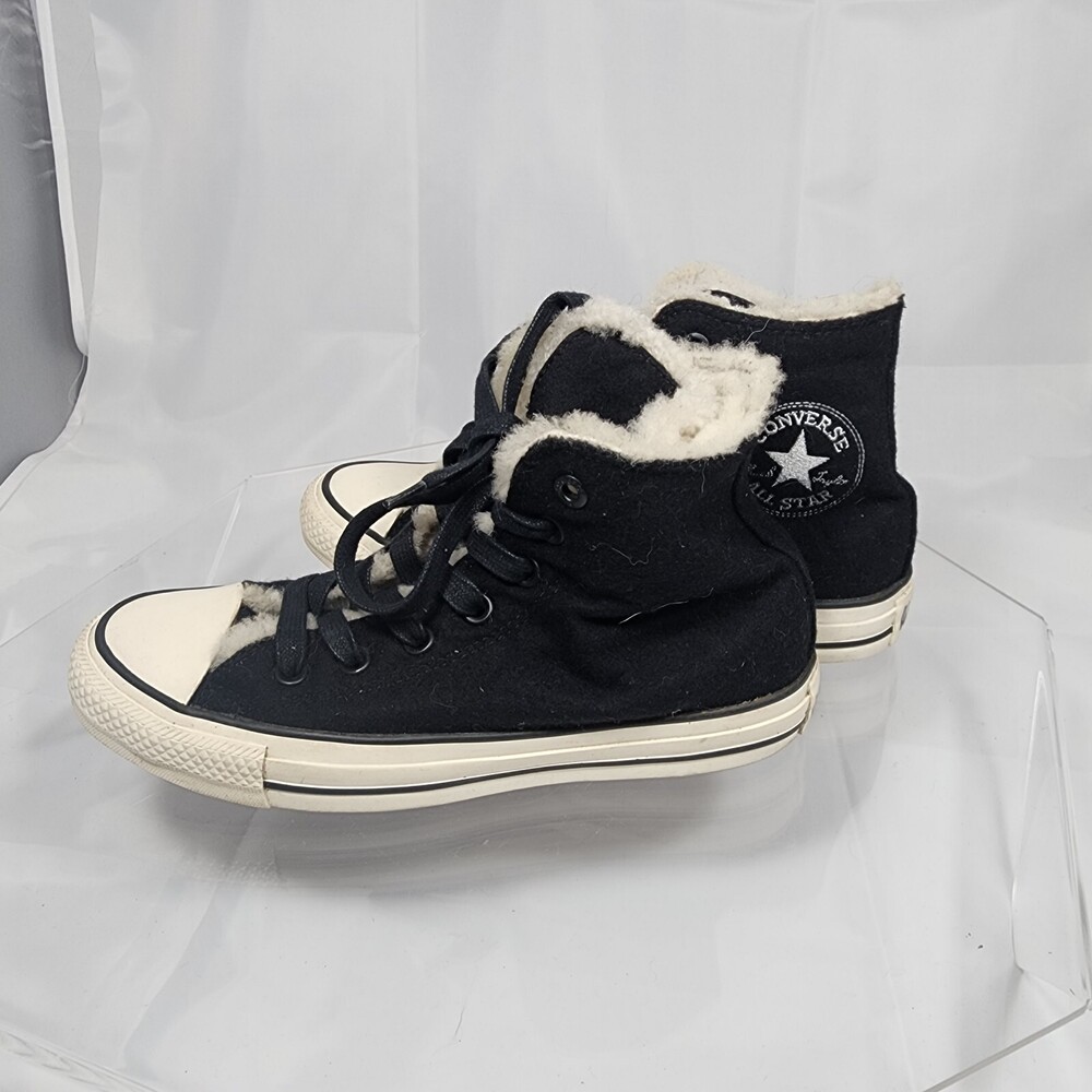 Converse All Star Chuck Taylor High Top Women 7 Wool/Faux Fur Sherpa Line Black